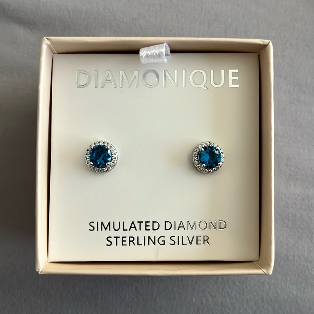 Diamonique Blue Earrings